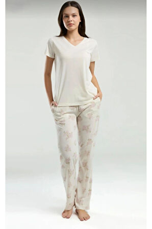 Kadın Kısa Kol Cepli Pijama Takım-9006