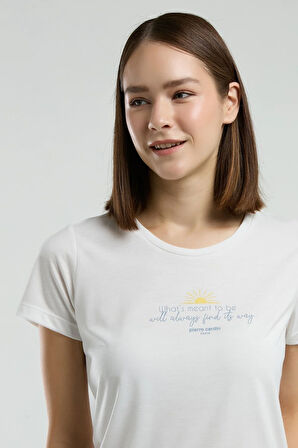 Kadın Yazılı Kısa Kol Çizgili Uzun Pantolon Pijama Takımı