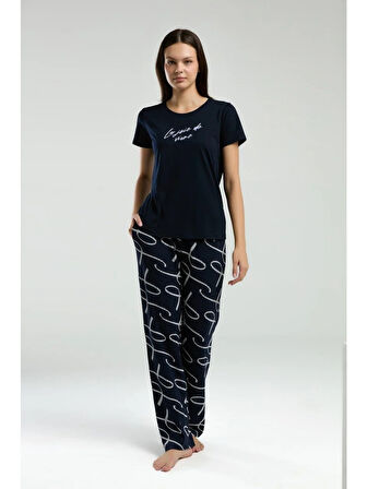 Kadın Lacivert Kısa Kol Pijama Takım -3232