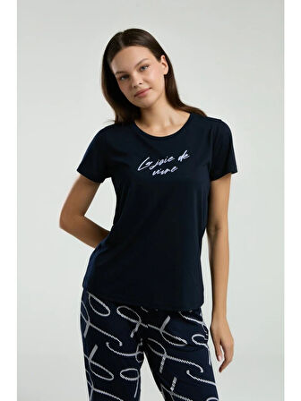 Kadın Lacivert Kısa Kol Pijama Takım -3232