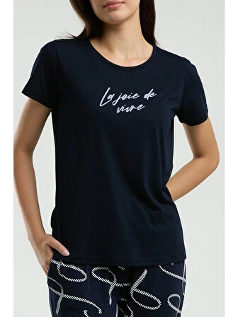 Kadın Lacivert Kısa Kol Pijama Takım -3232