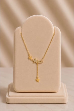 Minimal Zirkon Taşlı Kayan Yıldız Sallantılı Gold Kolye