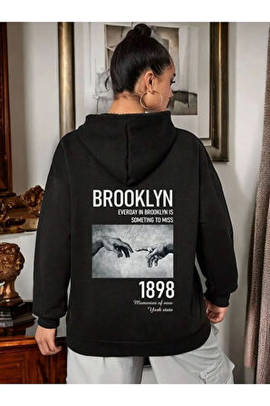 Unisex BROKKLYN Arka baskılı Kapüşonşu Sweatshirt