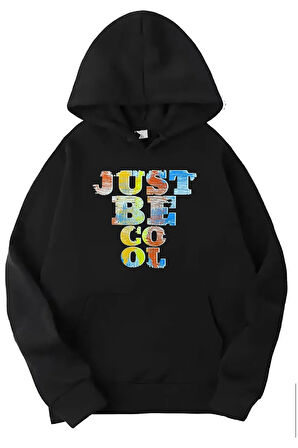 Siyah just be baskılı kapüşonlu sweatshirt