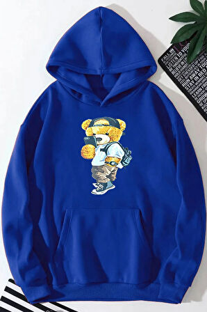 Peluş Ayı Baskılı Kapüşonlu Sweatshirt