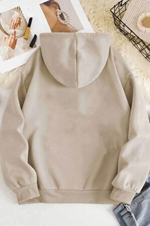 Sevimli Kedi Baskılı Kadın Kapüşonlu Sweatshirt