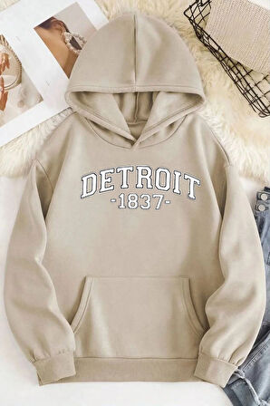Detroit Baskılı Kapüşonlu Sweatshirt