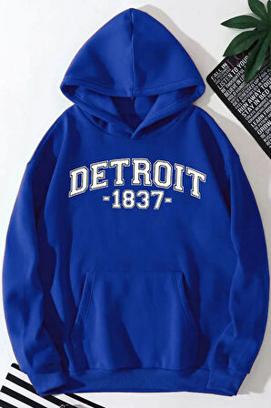 Detroit Baskılı Kapüşonlu Sweatshirt