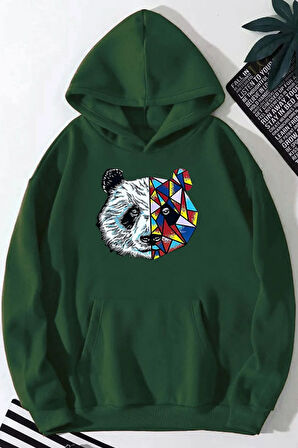 Panda Baskılı Kapüşonlu Sweatshirt