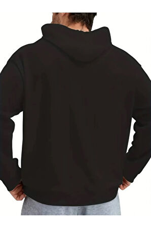 El Yazı Detaylı 2 İplik Şardonlu Kapüşonlu  Sweatshirt