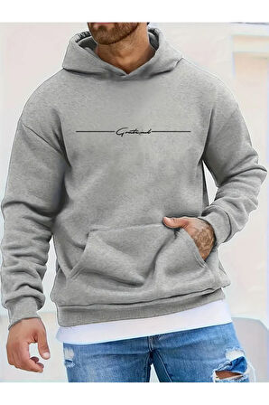 El Yazı Detaylı 2 İplik Şardonlu Kapüşonlu  Sweatshirt