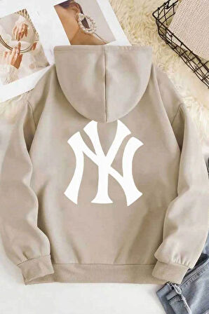 Ön Arka NY Baskılı Kapüşonlu Sweatshirt