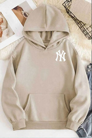 Ön Arka NY Baskılı Kapüşonlu Sweatshirt