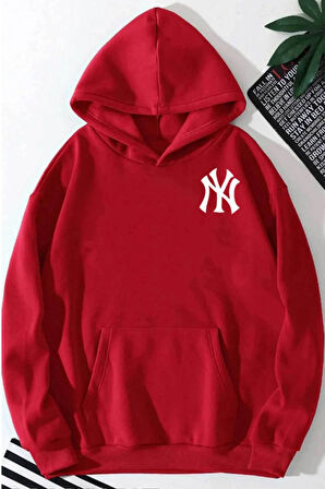 Ön Arka NY Baskılı Kapüşonlu Sweatshirt
