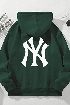 Ön Arka NY Baskılı Kapüşonlu Sweatshirt