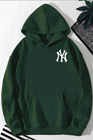Ön Arka NY Baskılı Kapüşonlu Sweatshirt