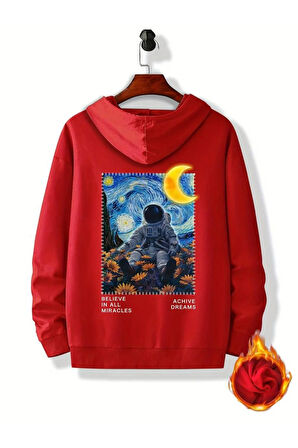 Astronot Arka Baskılı Kapüşonlu Sweatshirt