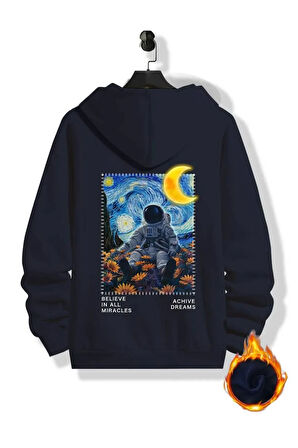 Astronot Arka Baskılı Kapüşonlu Sweatshirt