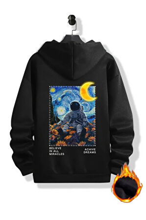 Astronot Arka Baskılı Kapüşonlu Sweatshirt