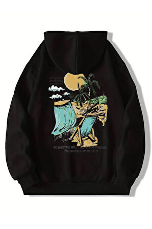 Beach Baskılı Kapüşonlu Sweatshirt