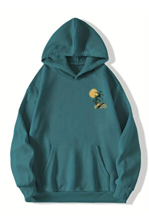 Beach Baskılı Kapüşonlu Sweatshirt