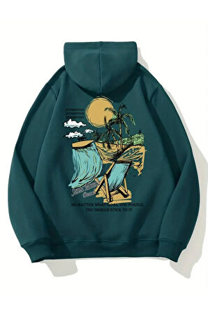 Beach Baskılı Kapüşonlu Sweatshirt