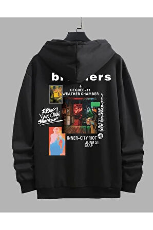 Unisex Brothers Baskılı Kapüşonlu Sweatshirt