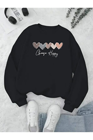 Choose Happy Baskılı Kapüşonlu Sweatshirt