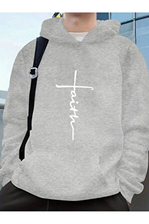 Faith Baskılı Kapüşonlu Sweatshirt