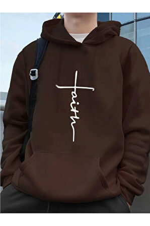 İnanç Baskılı Kapüşonlu Sweatshirt