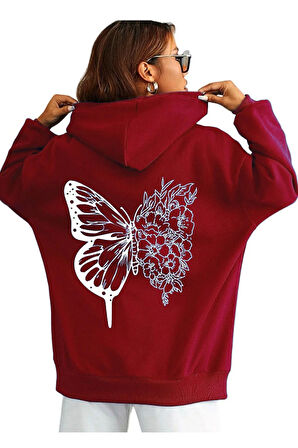 Unisex Kelebek Baskılı Kapüşonlu Sweatshirt