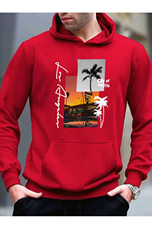 Los Angeles Baskılı Kapüşonlu Sweatshirt
