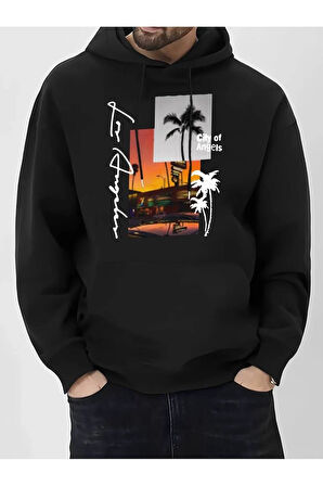 Los Angeles Baskılı Kapüşonlu Sweatshirt