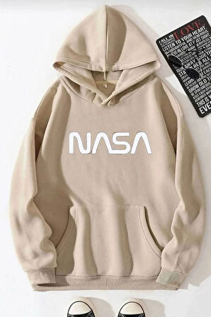 Unisex Nasa Baskılı Kapüşonlu Sweatshirt