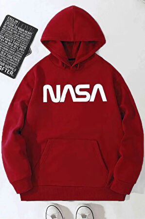 Unisex Nasa Baskılı Kapüşonlu Sweatshirt