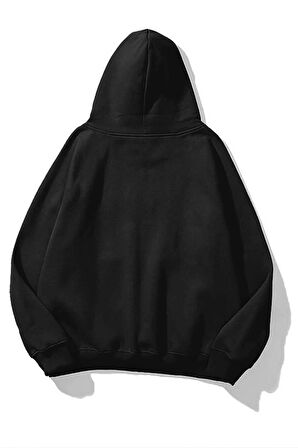 Unisex Siyah Nasa Baskılı Kapüşonlu Sweatshirt
