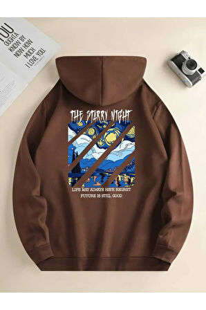 Night Baskılı Kapüşonlu Sweatshirt