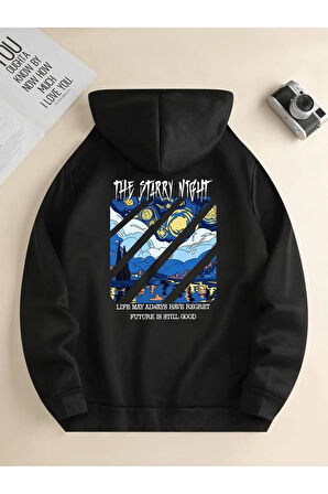 Night Baskılı Kapüşonlu Sweatshirt