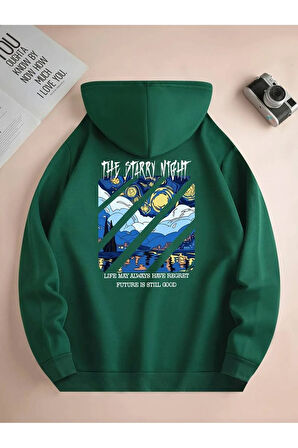 Night Baskılı Kapüşonlu Sweatshirt