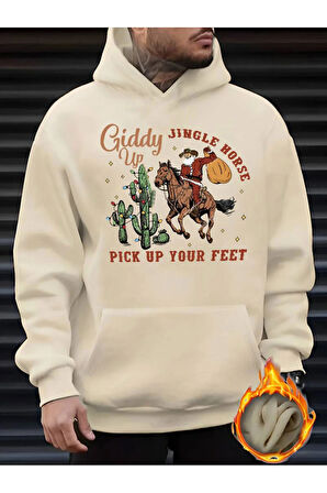 Noel Baskılı Kapüşonlu Sweatshirt