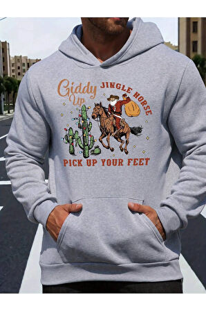 Noel Baskılı Kapüşonlu Sweatshirt