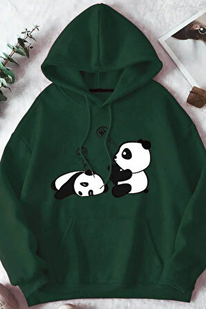 Unisex Uykucu Panda Baskılı Sweatshirt