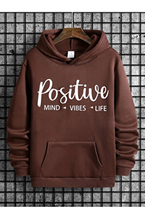 Positive Baskılı Kapüşonlu Sweatshirt