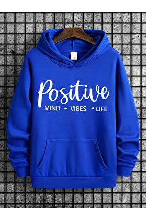 Positive Baskılı Kapüşonlu Sweatshirt