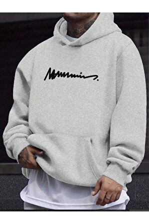 Erkek el yazılı baskılı kapüşonlu sweatshirt