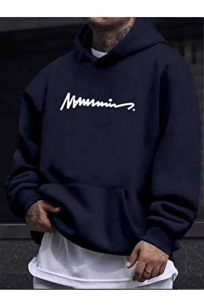 Erkek el yazılı baskılı kapüşonlu sweatshirt