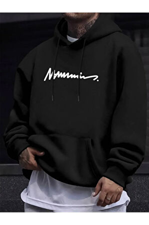 Erkek el yazılı baskılı kapüşonlu sweatshirt