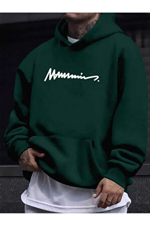 Erkek el yazılı baskılı kapüşonlu sweatshirt