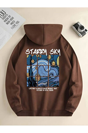 Starry Sky Baskılı Kapüşonlu Sweatshirt