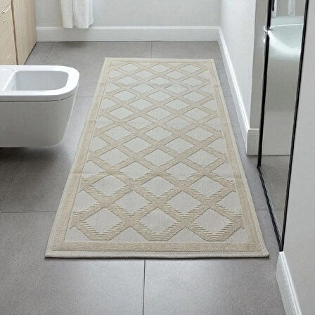 Pamuklu Kaymaz Taban Dikdörtgen Banyo Paspası 80x150 Cm, Pamuk Dokuma Banyo Halısı